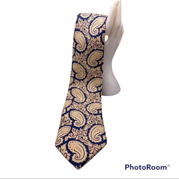 PCarlo Plazzi Other - Carlo Plazzi Mens Suit Tie Vintage - 100% Silk, Italy Gold & Navy Italian